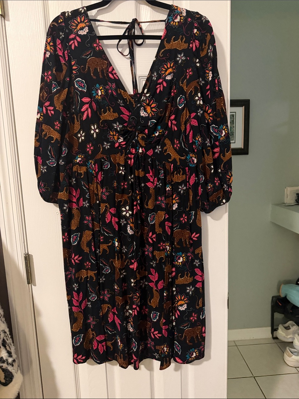 torrid Black Mini Dress with Pink & Brown Floral and Leopard Print